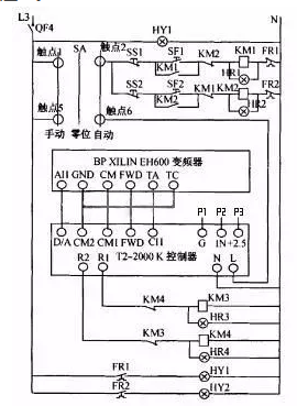 實(shí)際運(yùn)行的控制器與變頻器接線圖 實(shí)際運(yùn)行的控制器與變頻器接線圖
