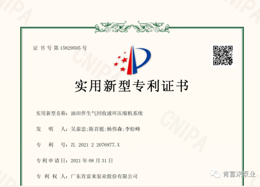 油田伴生氣回收液環壓縮機系統(ZL 202122076977.X)